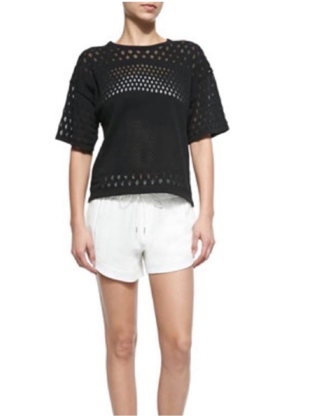 Helmut Lang Black burn out design Short-Sleeve Knit Top
